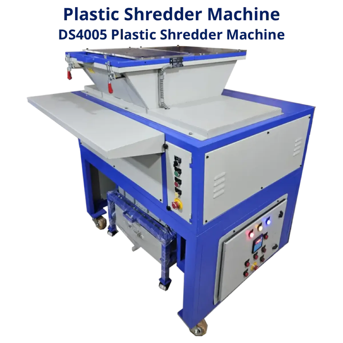 Hardened steel blades and all-metal construction of a Raj Electricals dual shaft plastic shredder