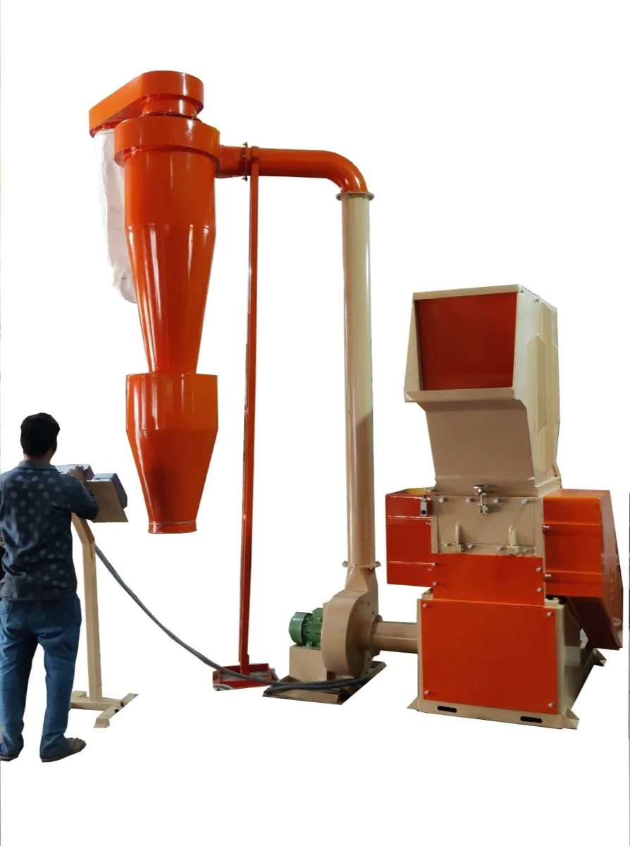 HDPE grinder with blower — pneumatic regrind conveying for blow molding plants, 20 to 600 kg/hr